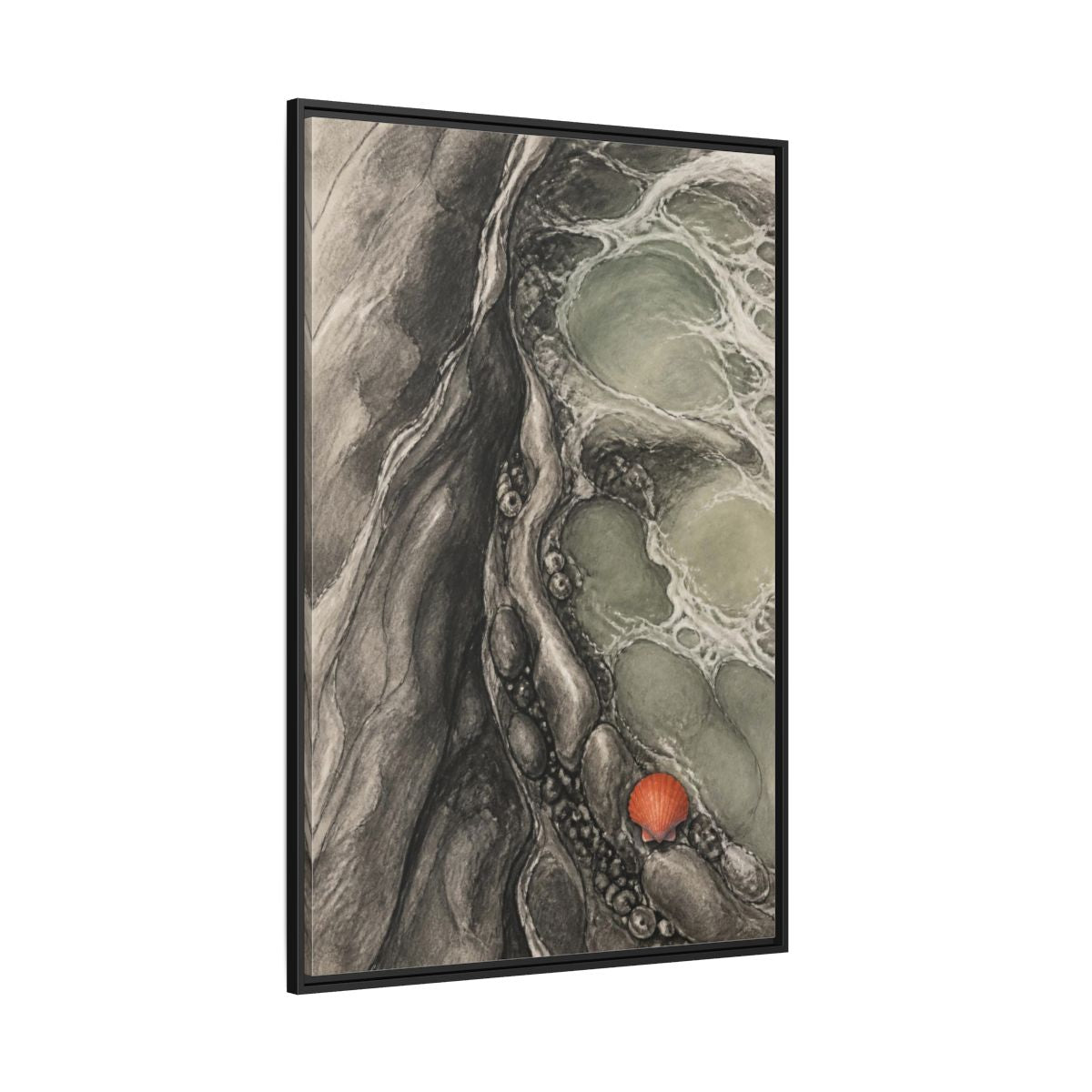 Side Mockup 12. Modern Tidal Pool Shell shown as framed canvas print