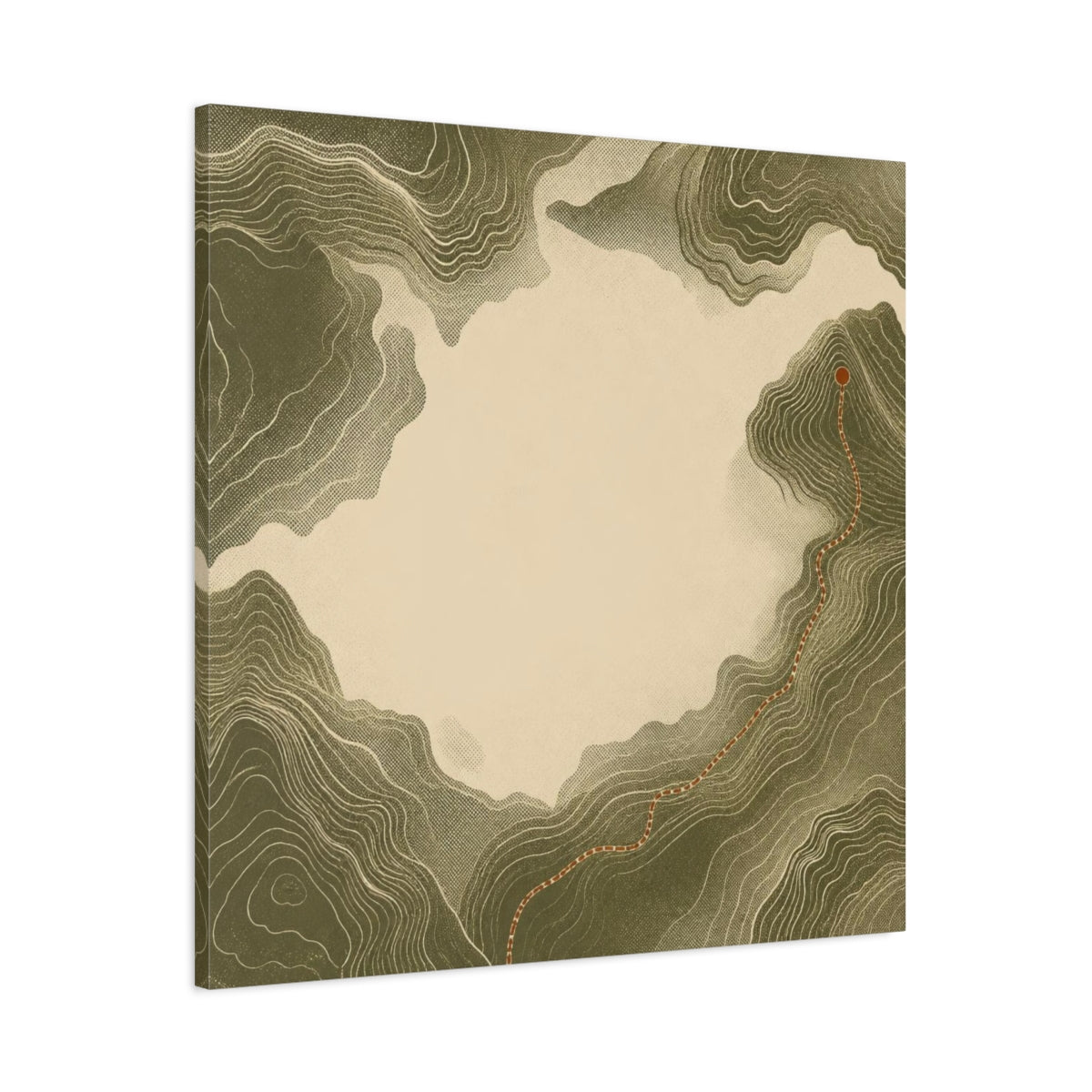 Main Mockup. Modern Topographic Route shown as canvas print