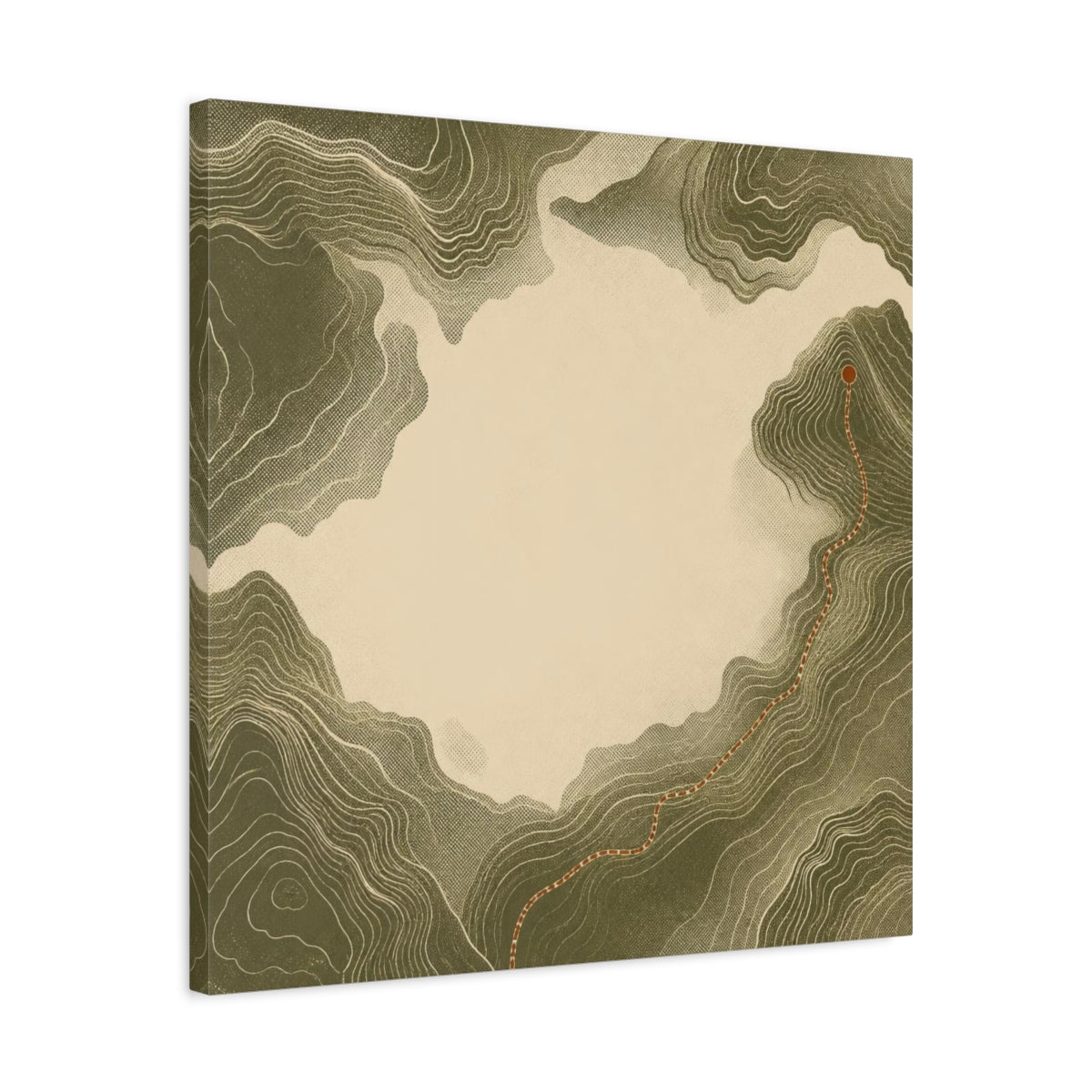 Side Mockup 4. Modern Topographic Route shown as canvas print