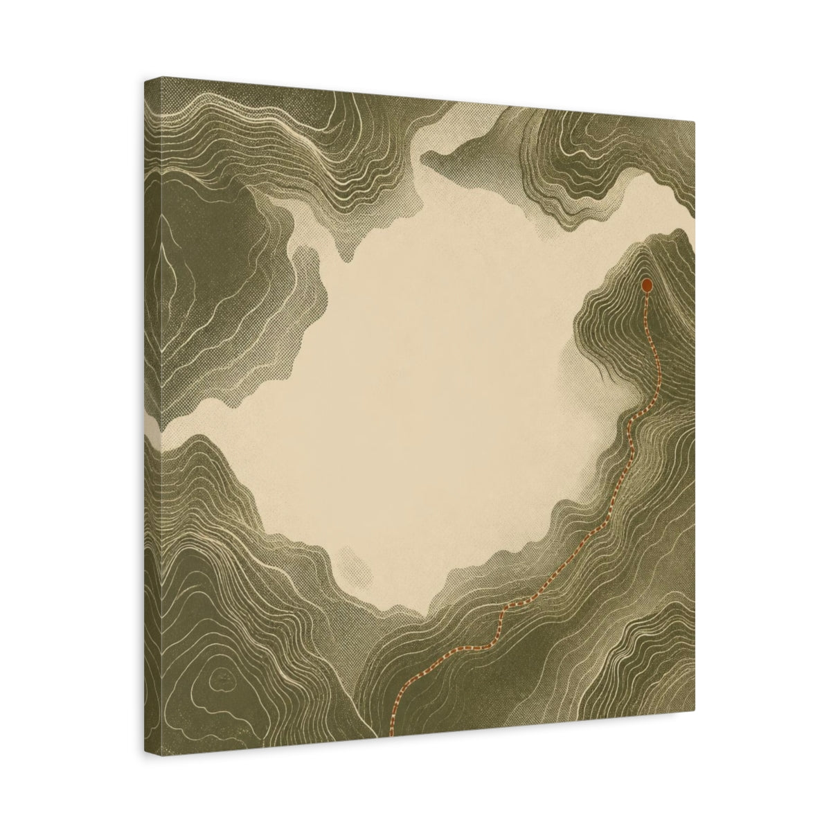 Side Mockup 5. Modern Topographic Route shown as canvas print