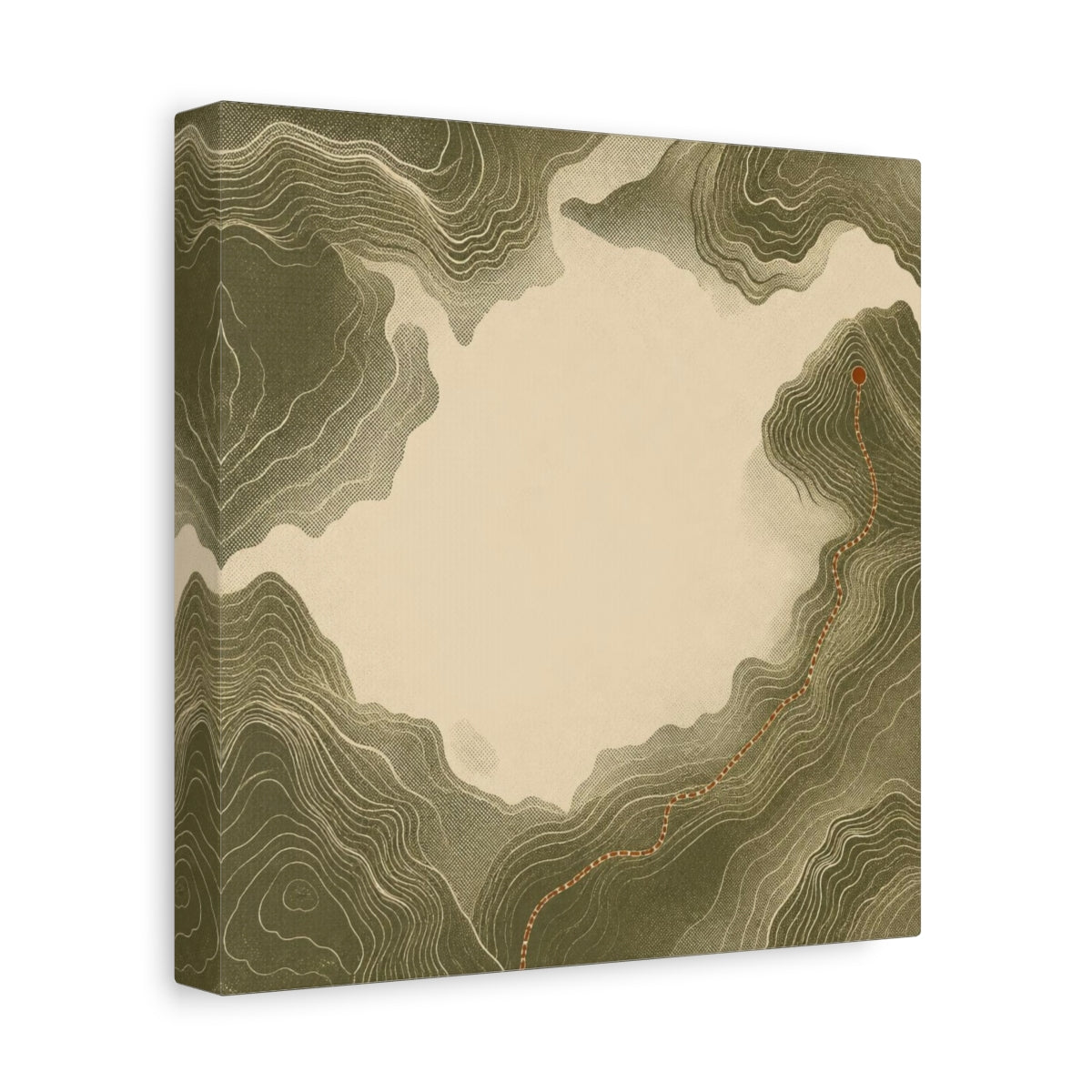 Side Mockup 9. Modern Topographic Route shown as canvas print