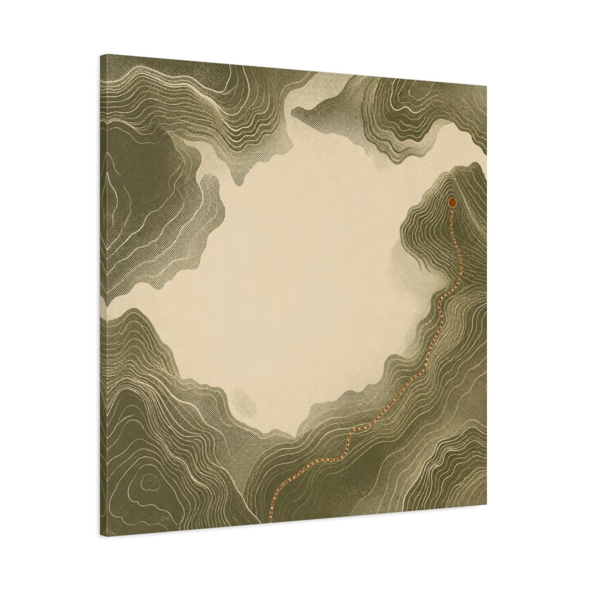 Side Mockup 1. Modern Topographic Route shown as canvas print