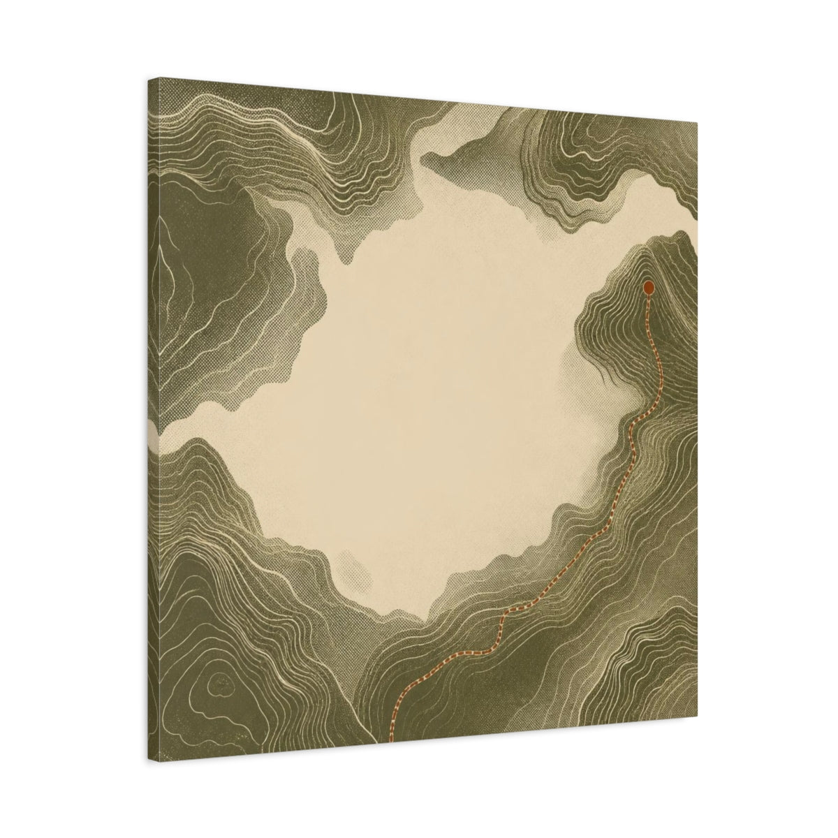 Side Mockup 3. Modern Topographic Route shown as canvas print