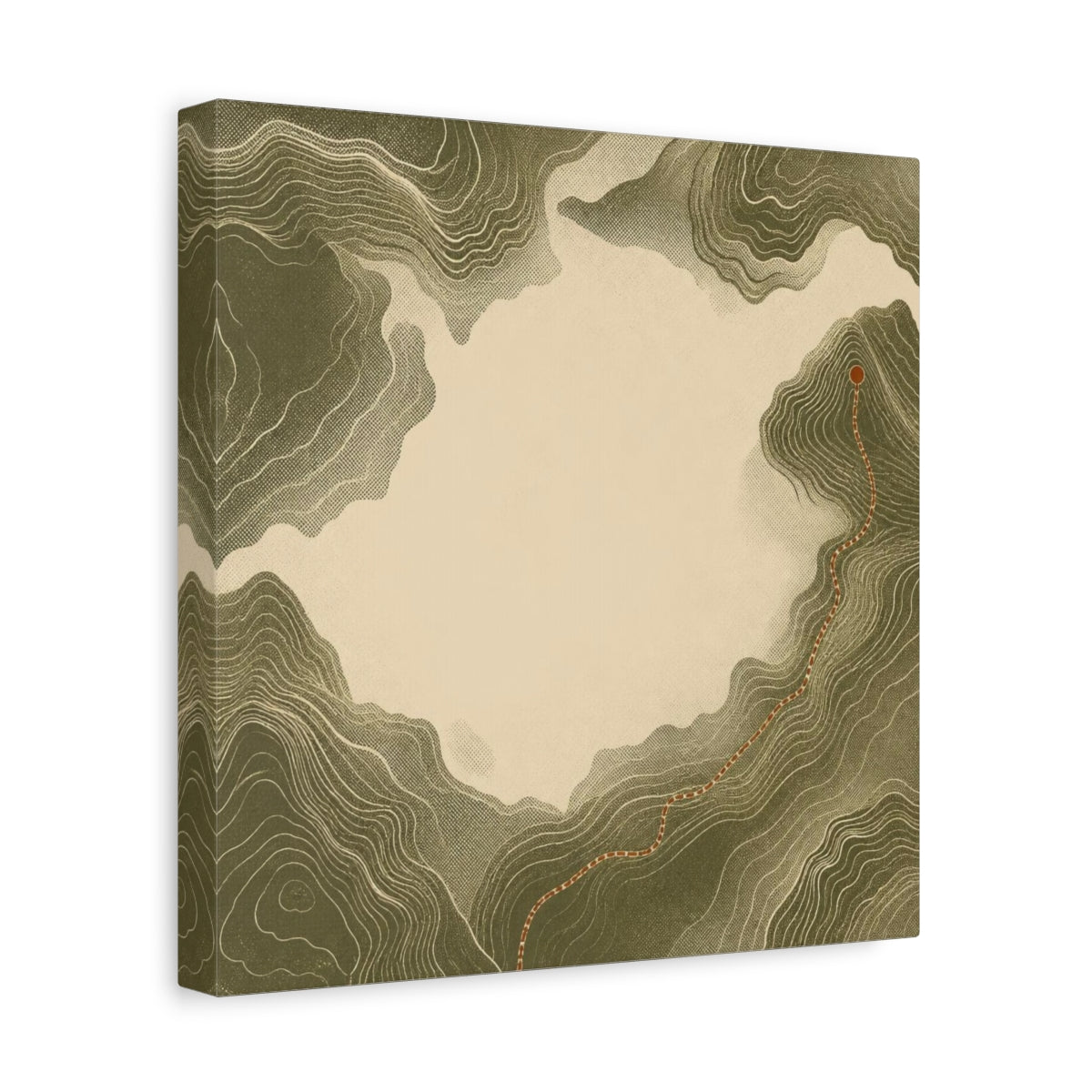 Side Mockup 8. Modern Topographic Route shown as canvas print