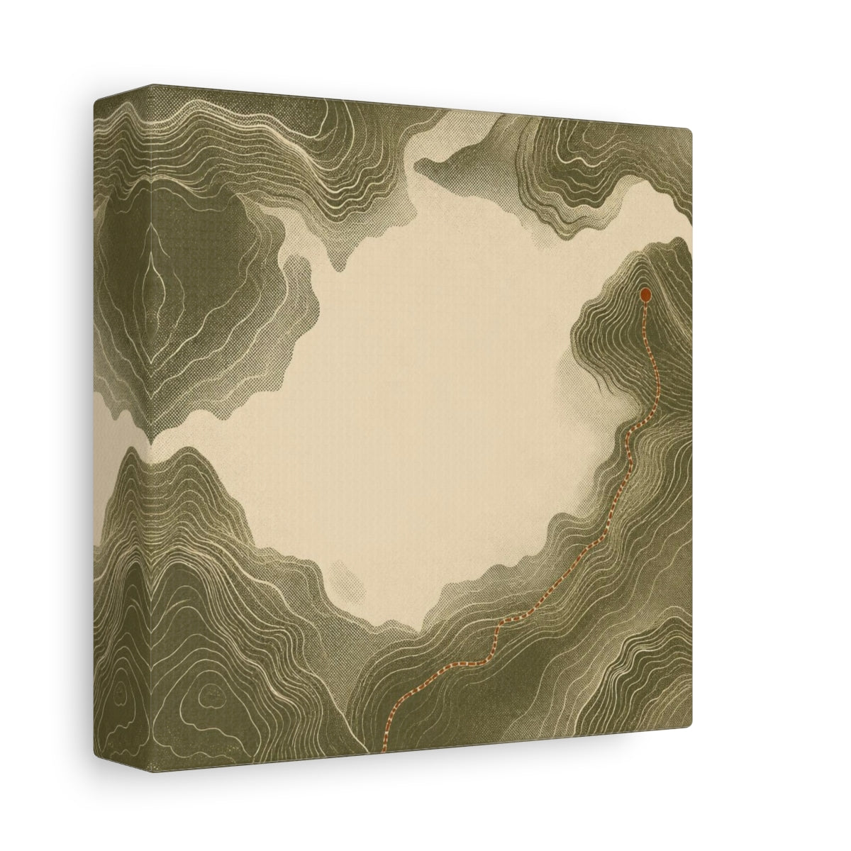 Side Mockup 2. Modern Topographic Route shown as canvas print