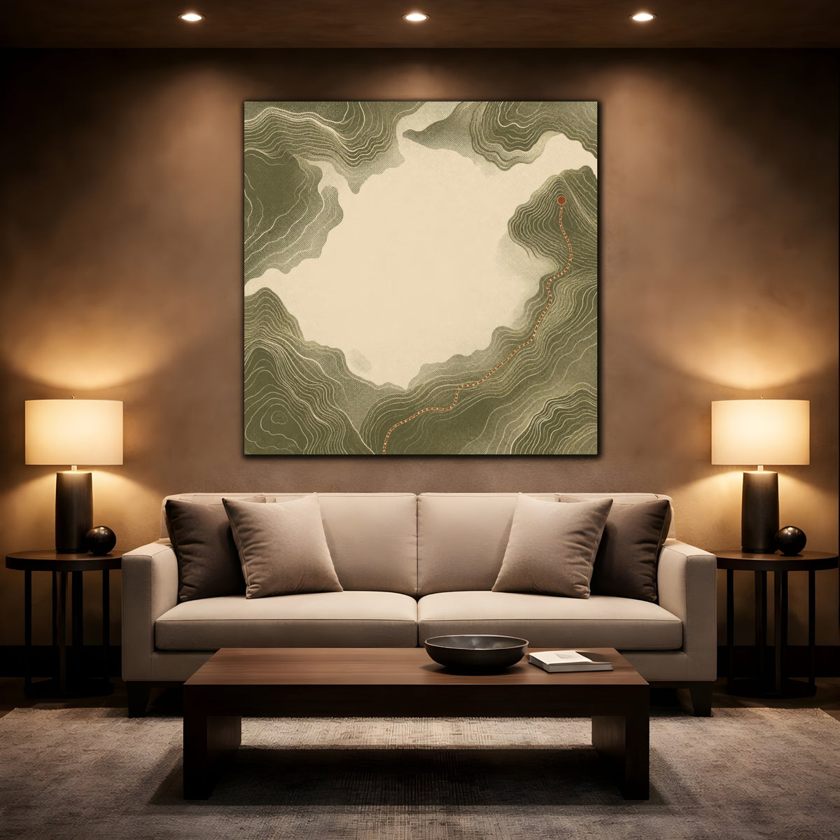 Mockup 2. Modern Topographic Route shown as canvas print