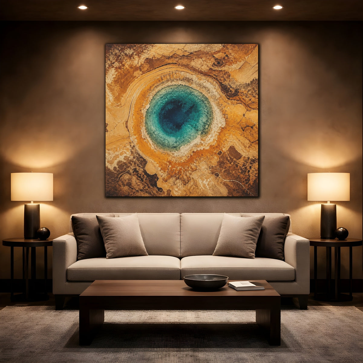 Mockup 2. Modern Turquoise Spring shown as canvas print