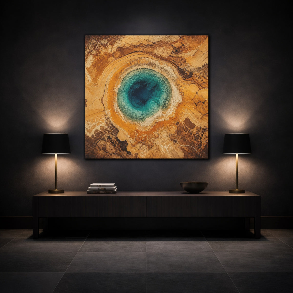 Mockup 3. Modern Turquoise Spring shown as canvas print