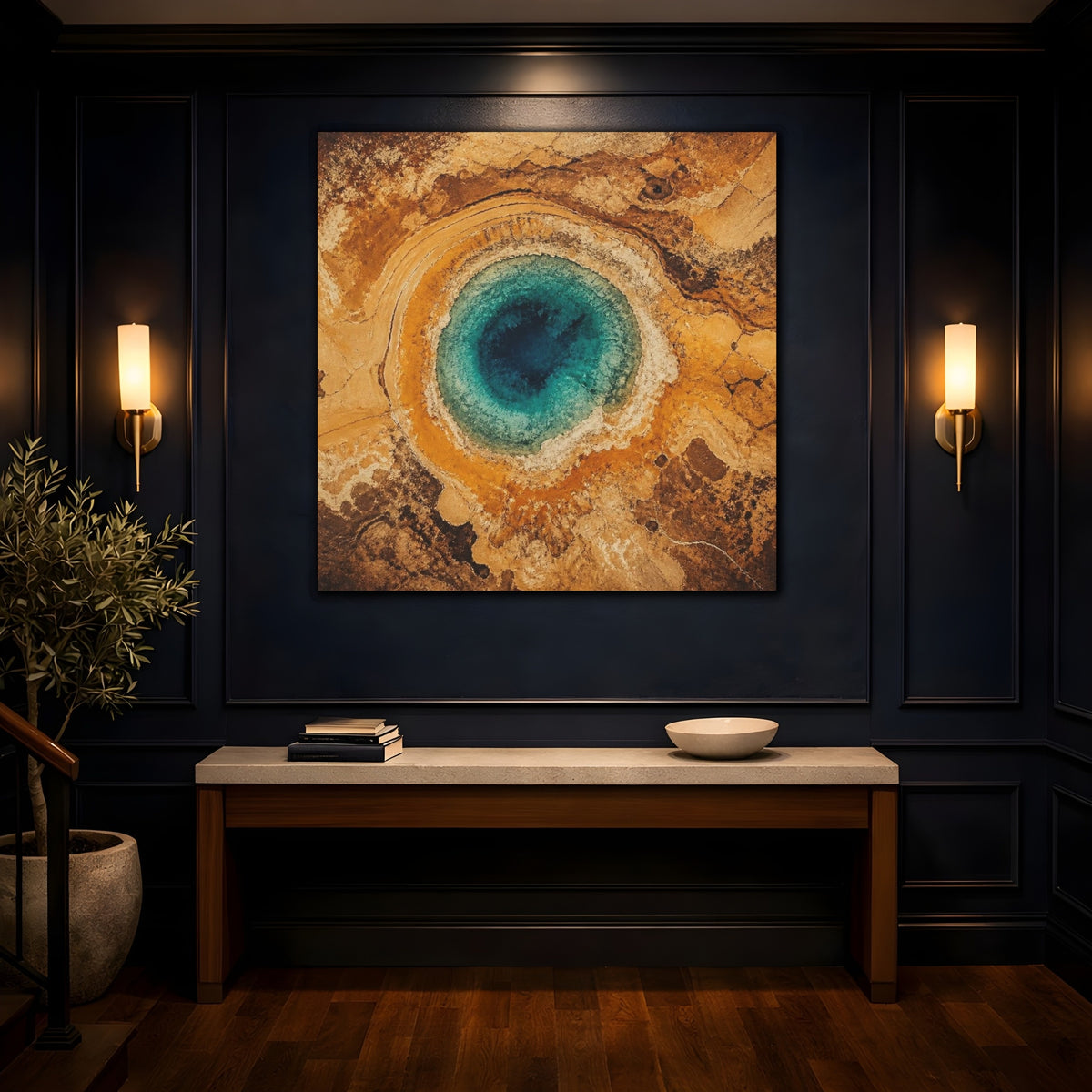 Mockup 4. Modern Turquoise Spring shown as canvas print