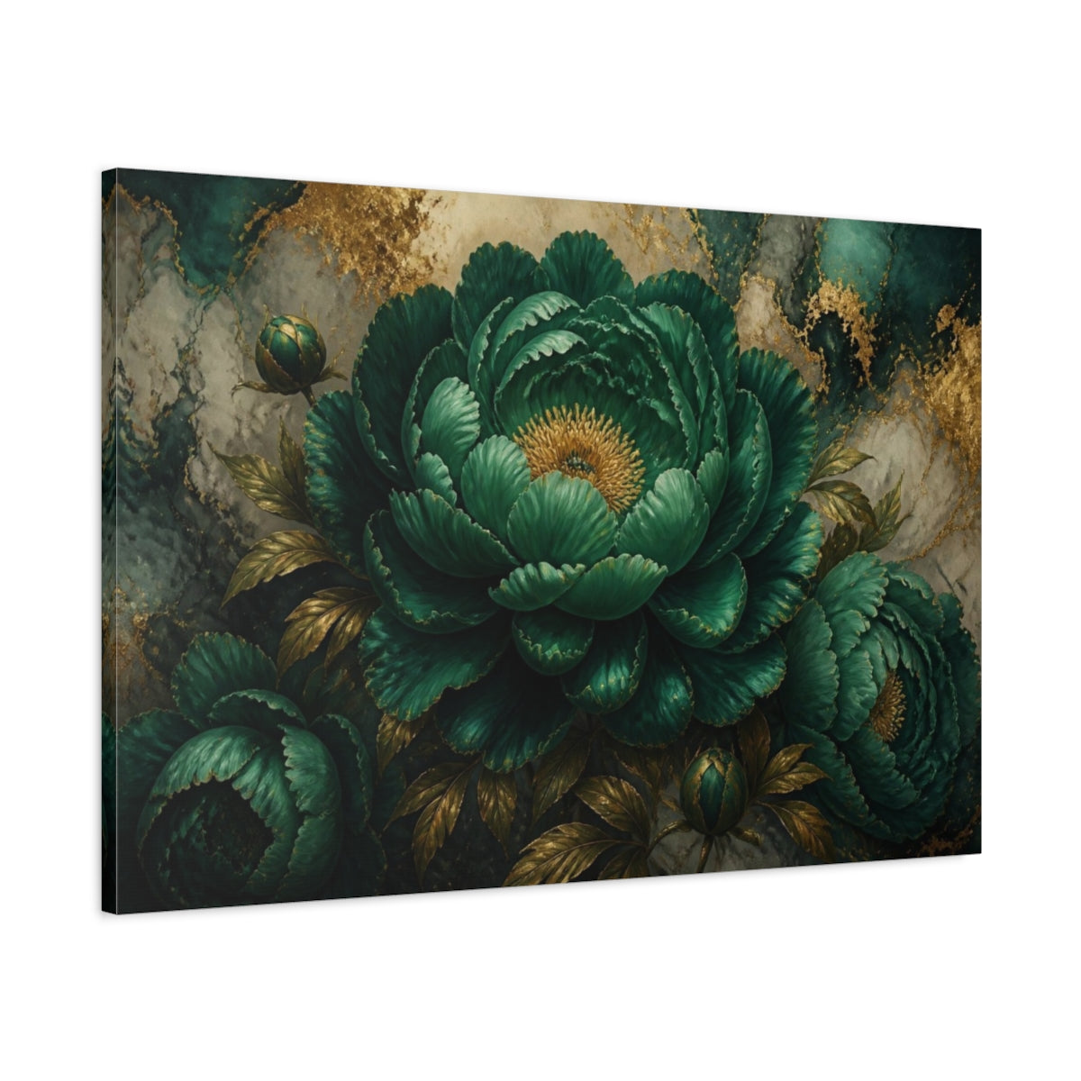 Main Mockup. Monumental Emerald Peony Flower shown as canvas print