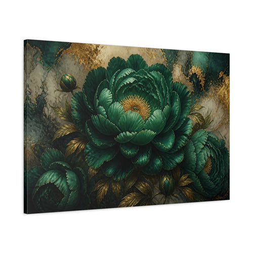 Main Mockup. Monumental Emerald Peony Flower shown as canvas print