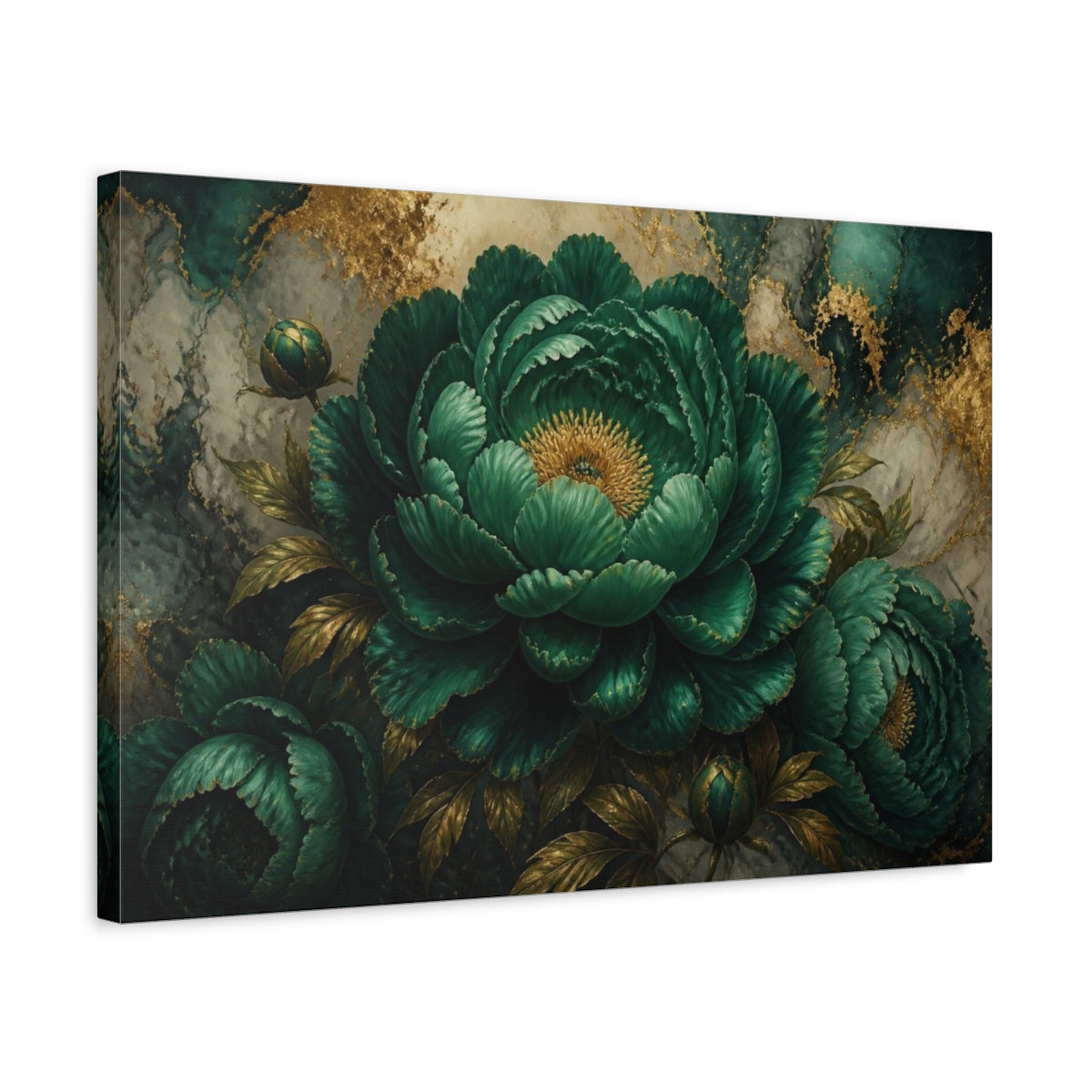 Side Mockup 3. Monumental Emerald Peony Flower shown as canvas print