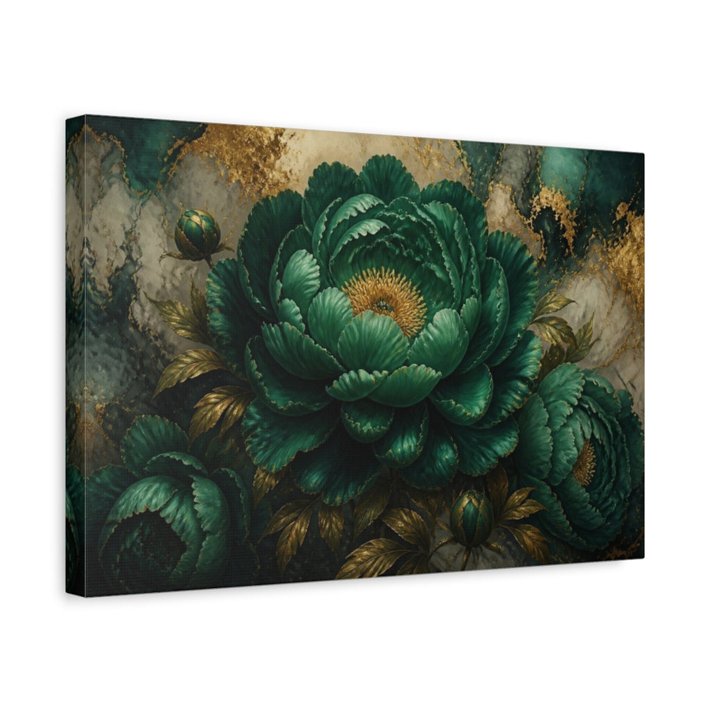 Side Mockup 4. Monumental Emerald Peony Flower shown as canvas print