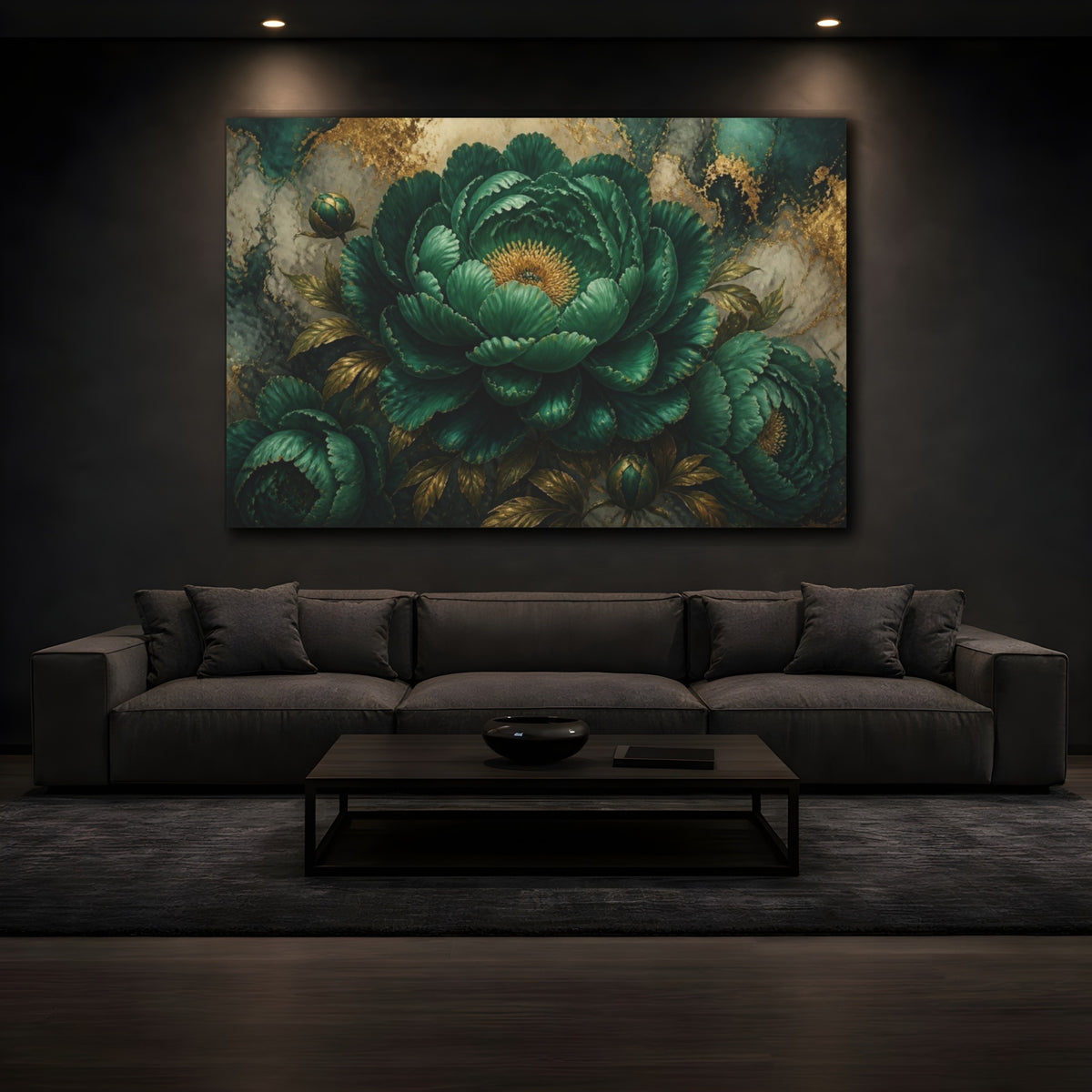 Mockup 3. Monumental Emerald Peony Flower shown as canvas print