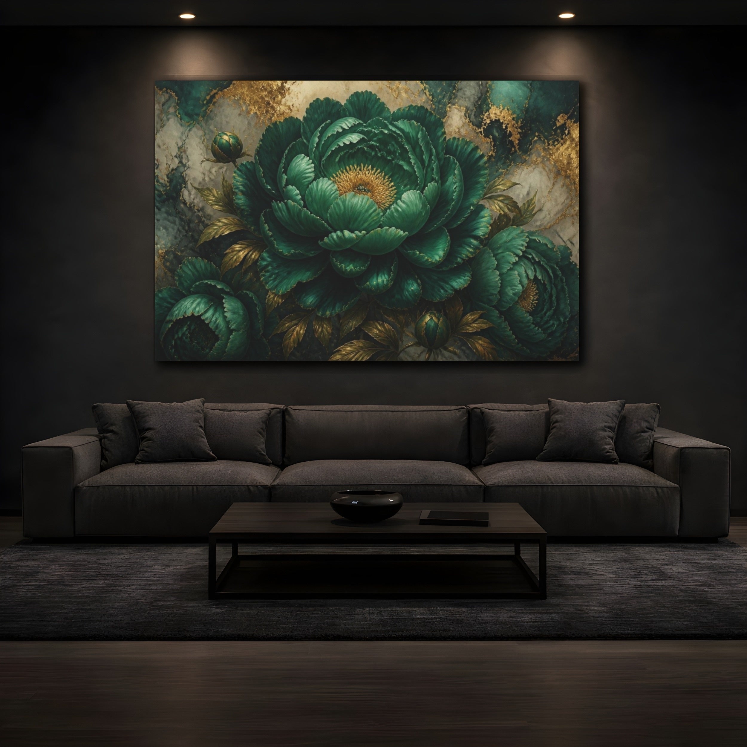 Mockup 3. Monumental Emerald Peony Flower shown as canvas print