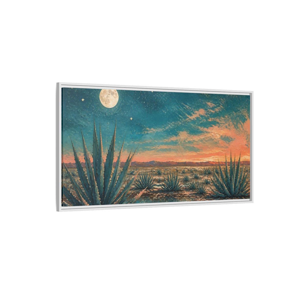 Side Mockup 3. Moonlit Agave Field shown as framed canvas print