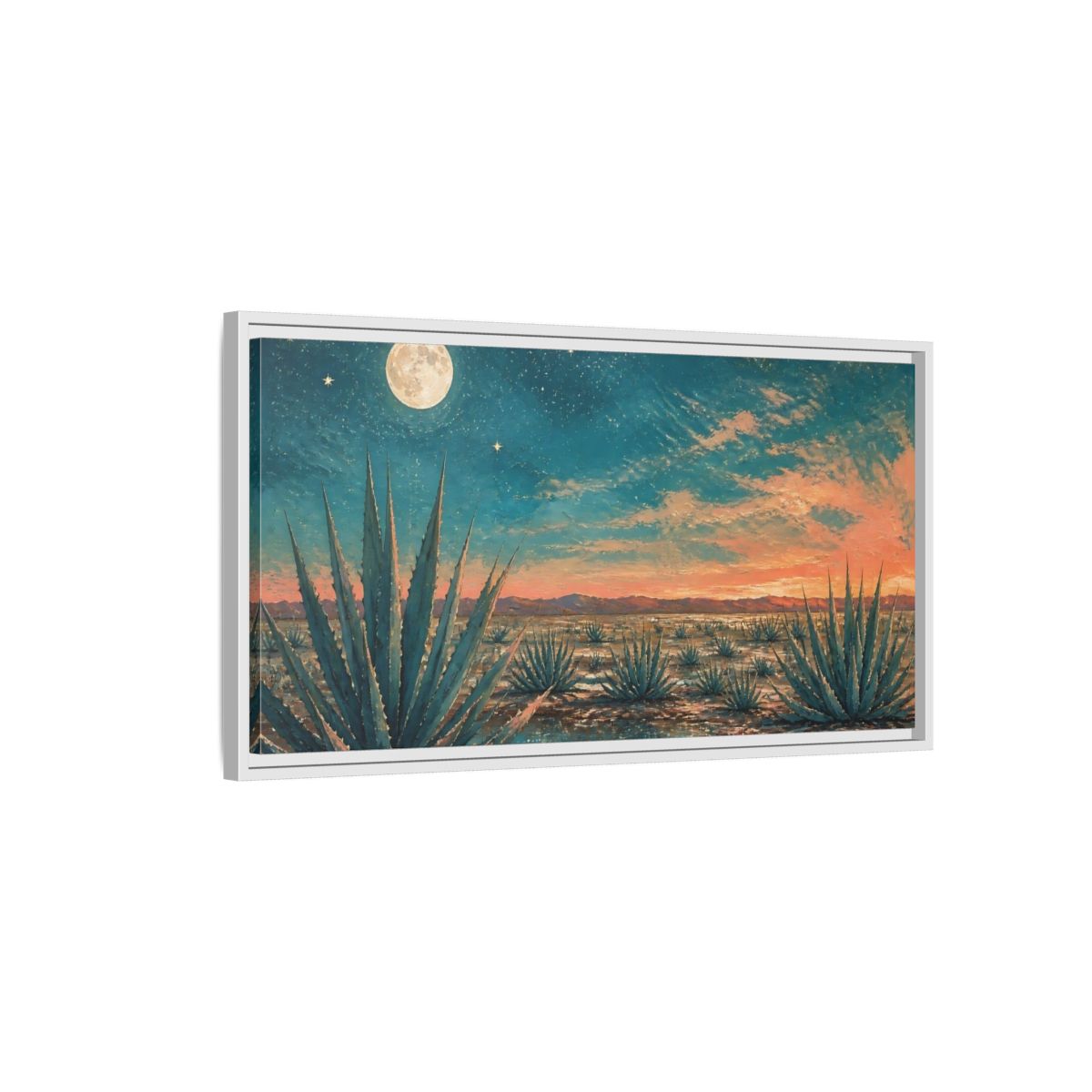 Side Mockup 1. Moonlit Agave Field shown as framed canvas print