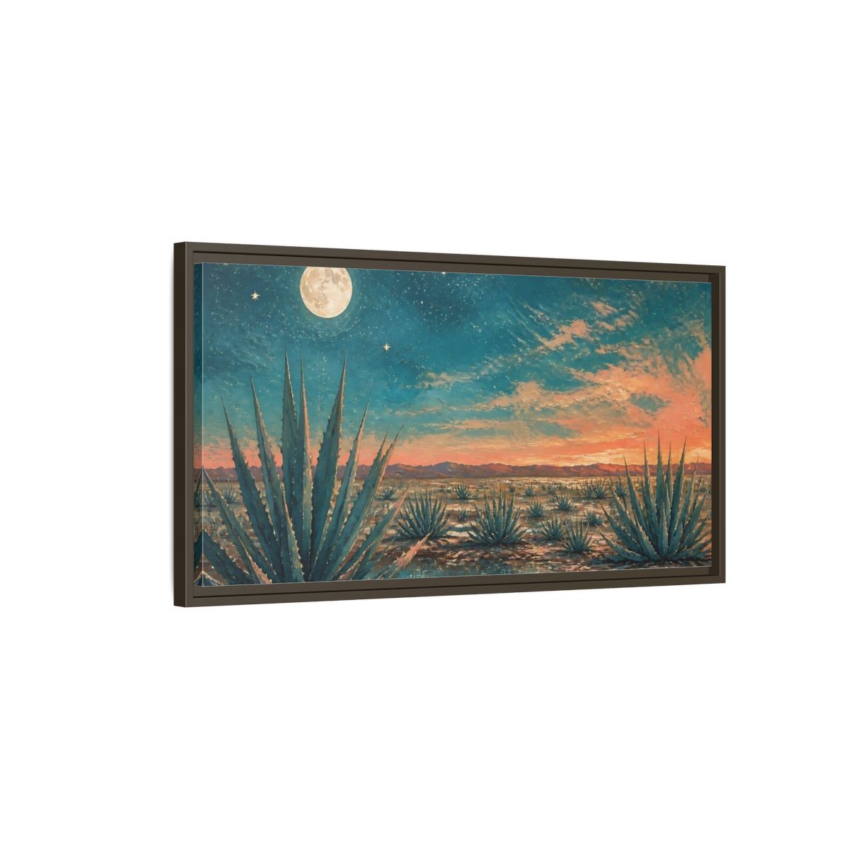 Main Mockup. Moonlit Agave Field shown as framed canvas print