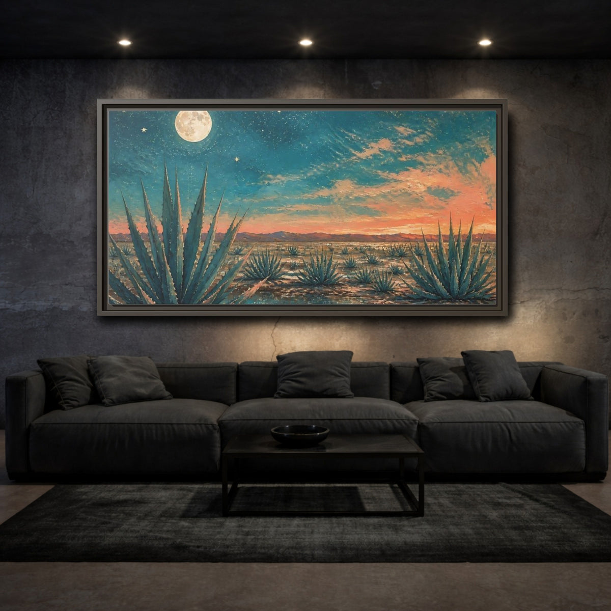 Mockup 3. Moonlit Agave Field shown as framed canvas print