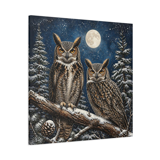 Main Mockup. Moonlit Animal Owls shown as canvas print