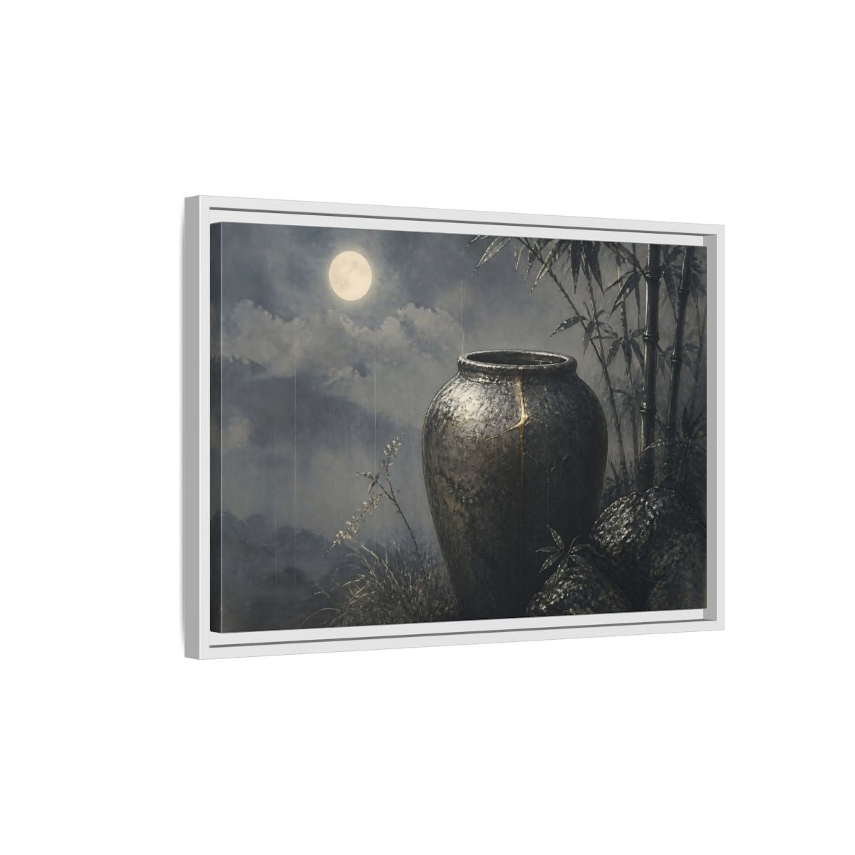 Side Mockup 1. Moonlit Ceramic Jar shown as framed canvas print