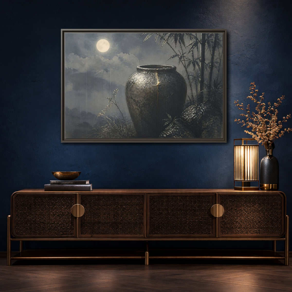 Mockup 4. Moonlit Ceramic Jar shown as framed canvas print
