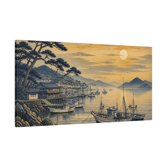 Main Mockup. Moonlit Fishing Boats shown as canvas print