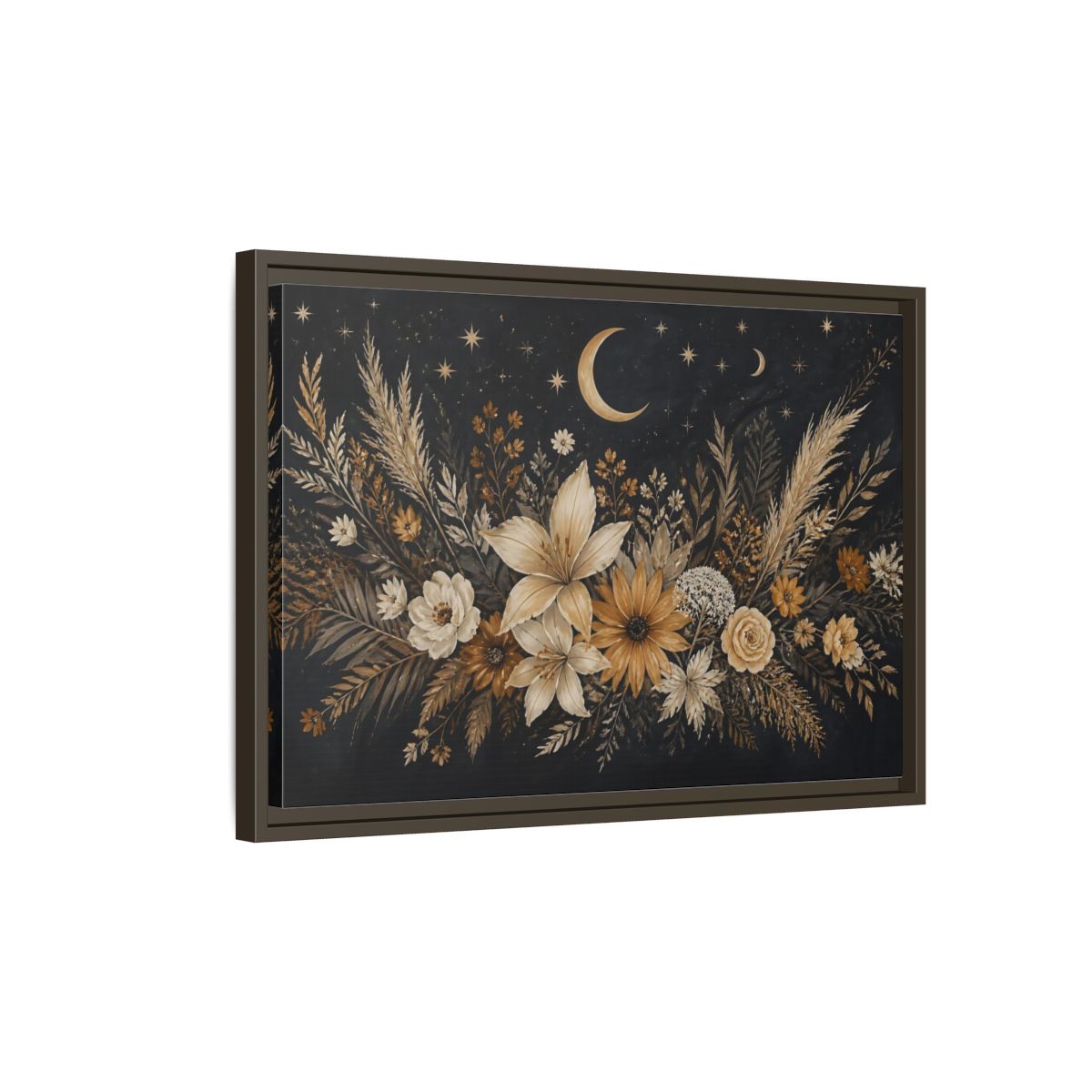 Side Mockup 2. Moonlit Floral Bouquet shown as framed canvas print