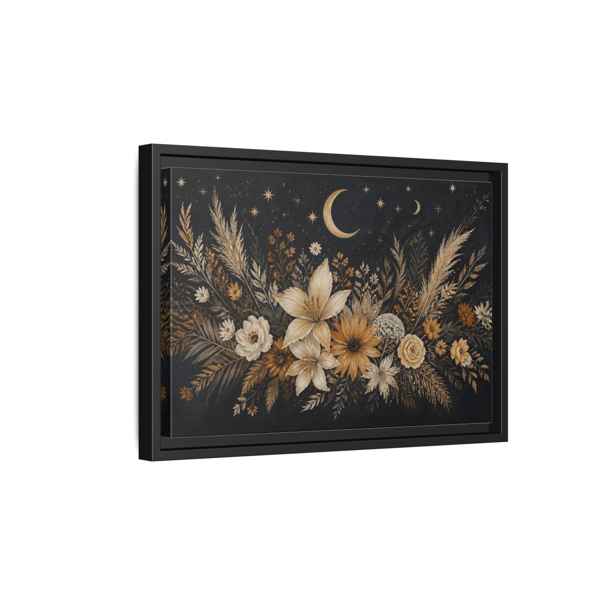 Side Mockup 6. Moonlit Floral Bouquet shown as framed canvas print