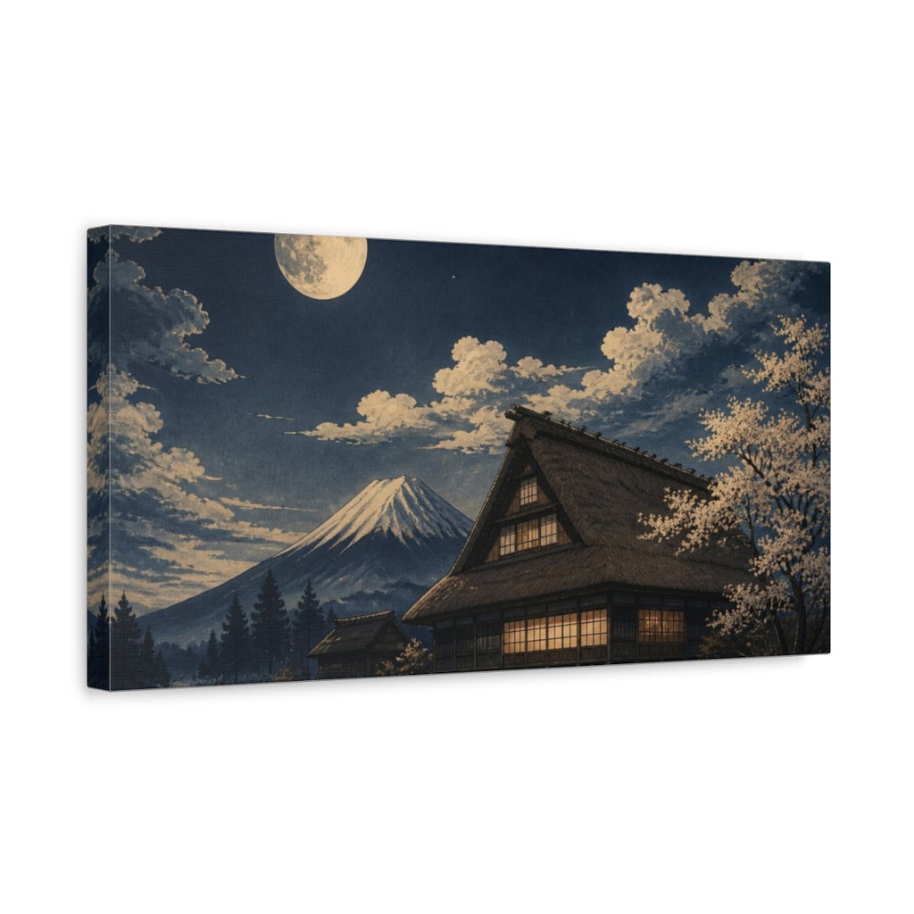 Side Mockup 3. Moonlit Japanese Farmhouse shown as canvas print
