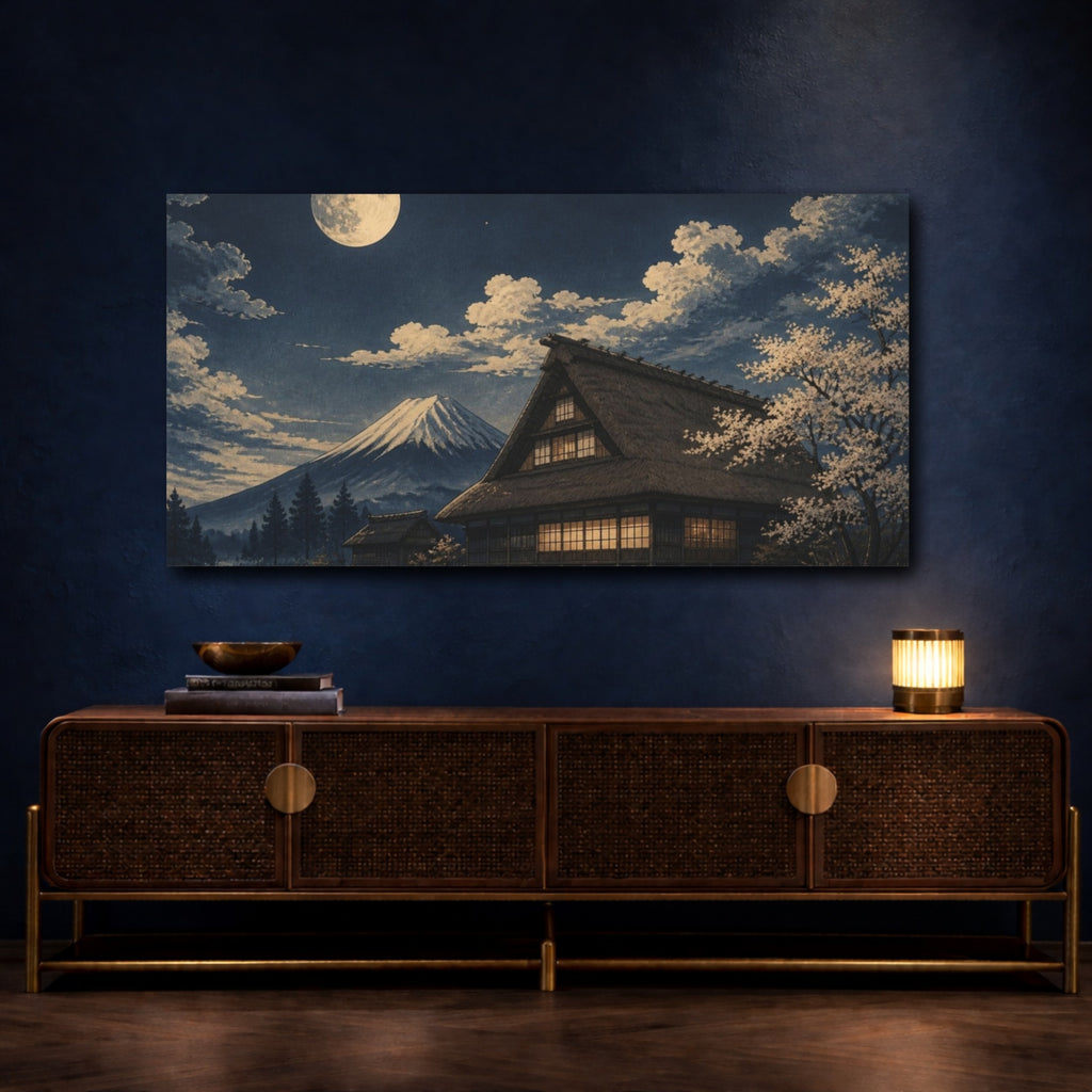 Mockup 4. Moonlit Japanese Farmhouse shown as canvas print