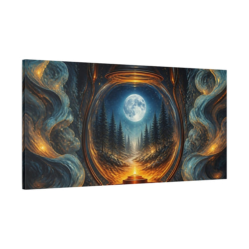 Main Mockup. Moonlit Lantern Forest shown as canvas print