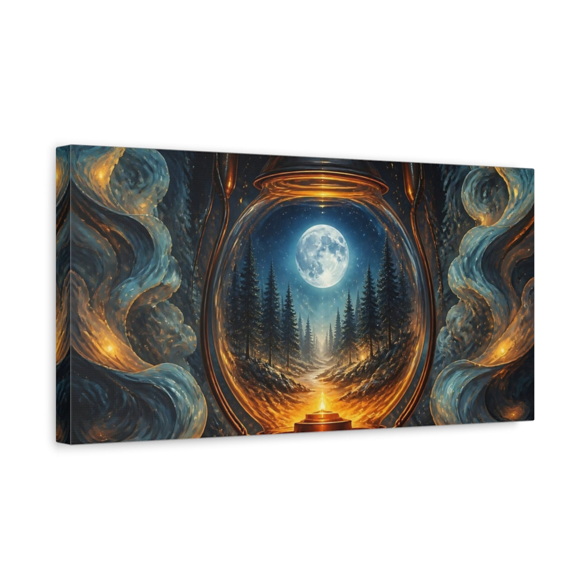 Side Mockup 3. Moonlit Lantern Forest shown as canvas print