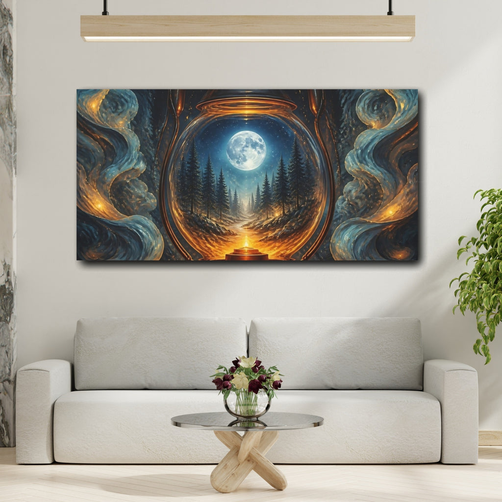 Mockup 2. Moonlit Lantern Forest shown as canvas print