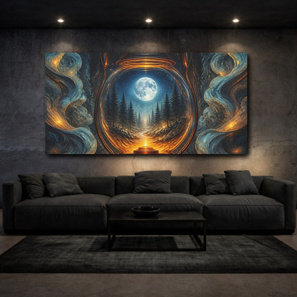 Mockup 3. Moonlit Lantern Forest shown as canvas print