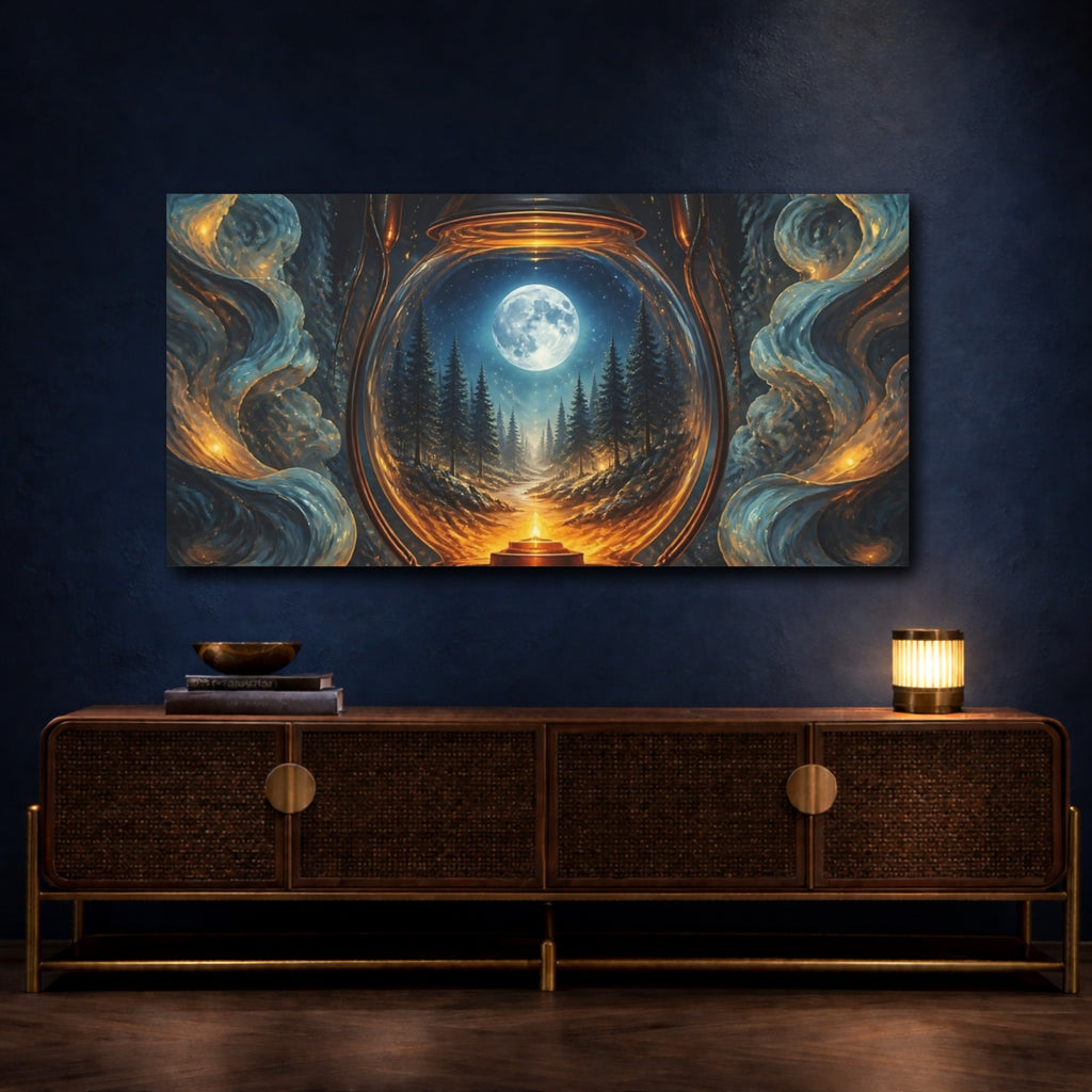 Mockup 4. Moonlit Lantern Forest shown as canvas print