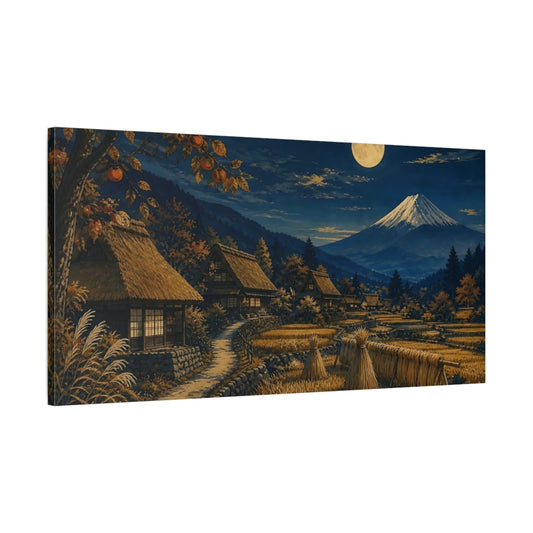 Main Mockup. Moonlit Mount Fuji Village shown as canvas print
