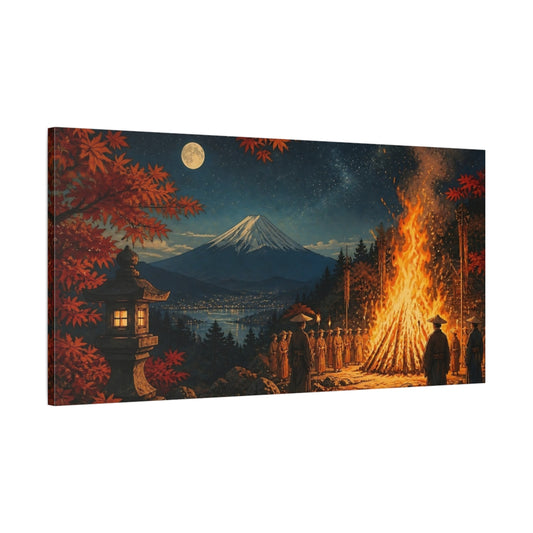 Main Mockup. Moonlit Mountain Bonfire shown as canvas print