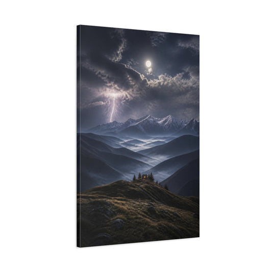 Main Mockup. Moonlit Mountain Landscape shown as canvas print
