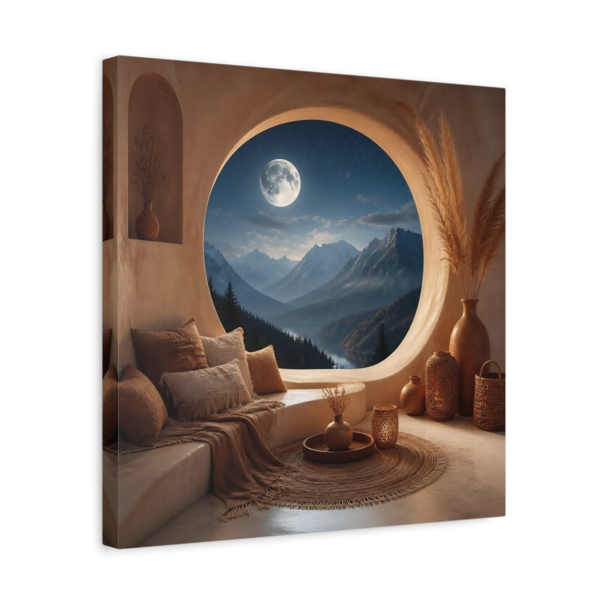 Side Mockup 6. Moonlit Mountain Window shown as canvas print