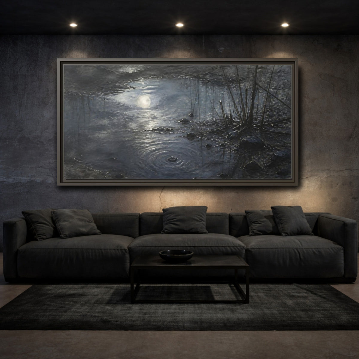 Mockup 3. Moonlit Muddy Pond shown as framed canvas print