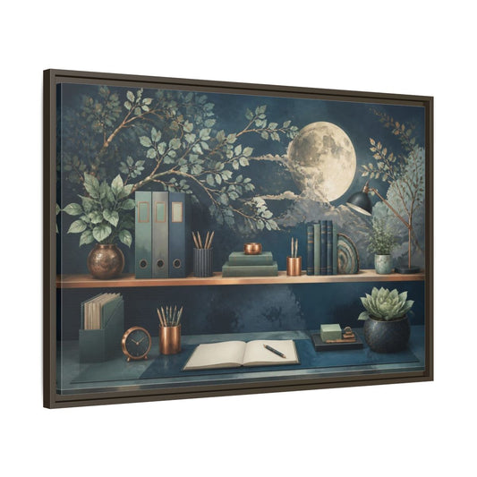 Main Mockup. Moonlit Office Botanical shown as framed canvas print