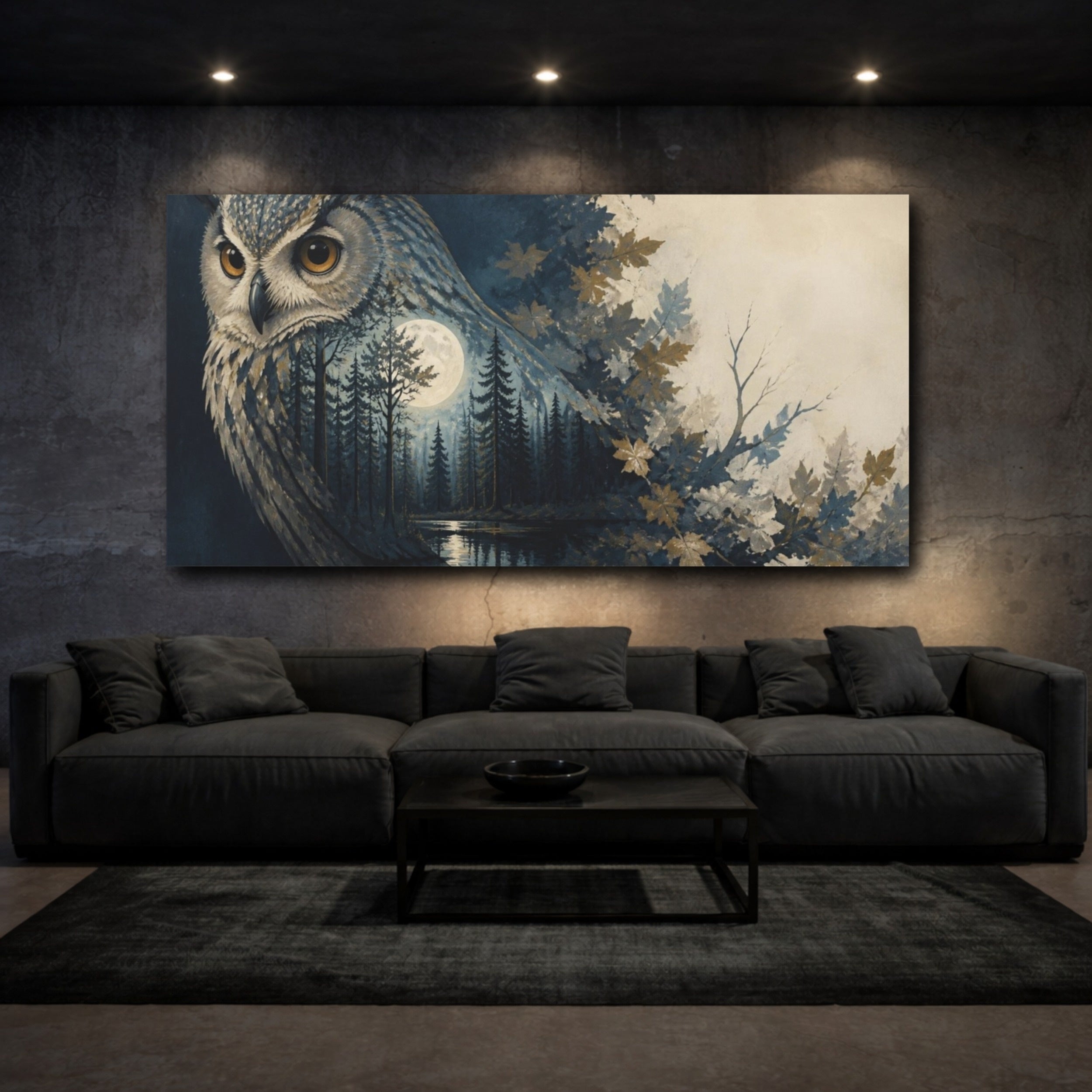 Mockup 3. Moonlit Owl Illusion shown as canvas print