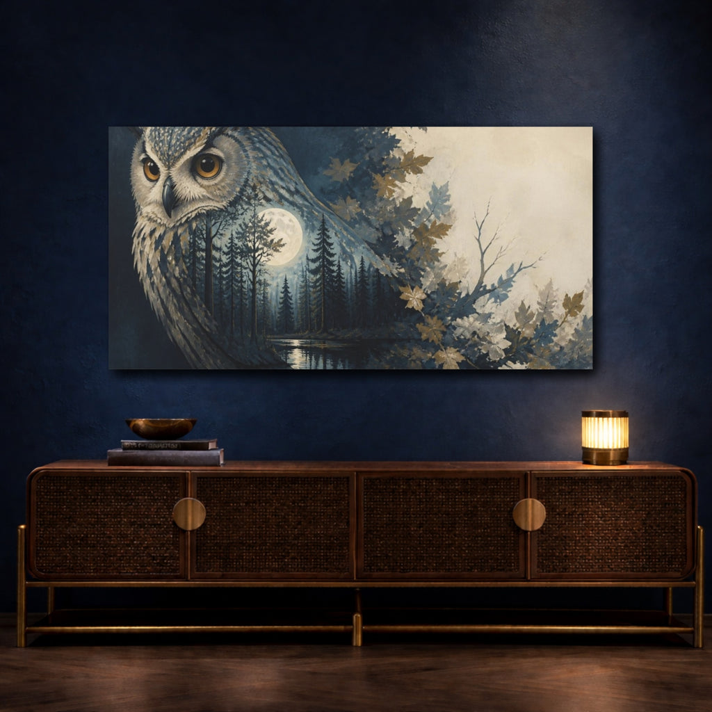 Mockup 4. Moonlit Owl Illusion shown as canvas print