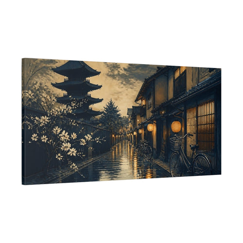 Main Mockup. Moonlit Pagoda Street shown as canvas print