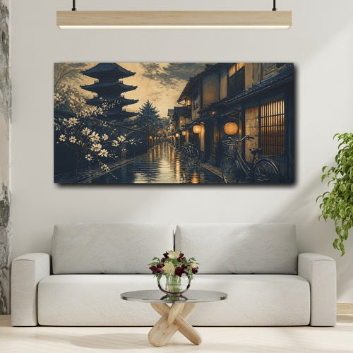 Mockup 2. Moonlit Pagoda Street shown as canvas print