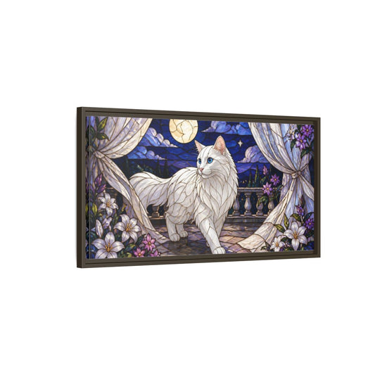 Main Mockup. Moonlit Pet Cat shown as framed canvas print