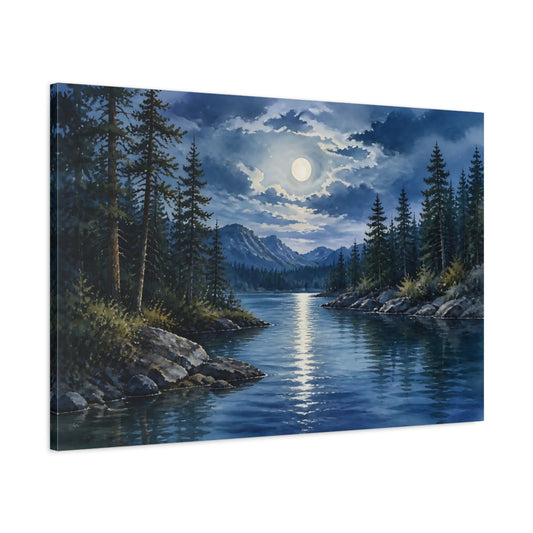 Main Mockup. Moonlit Pine Landscape shown as canvas print