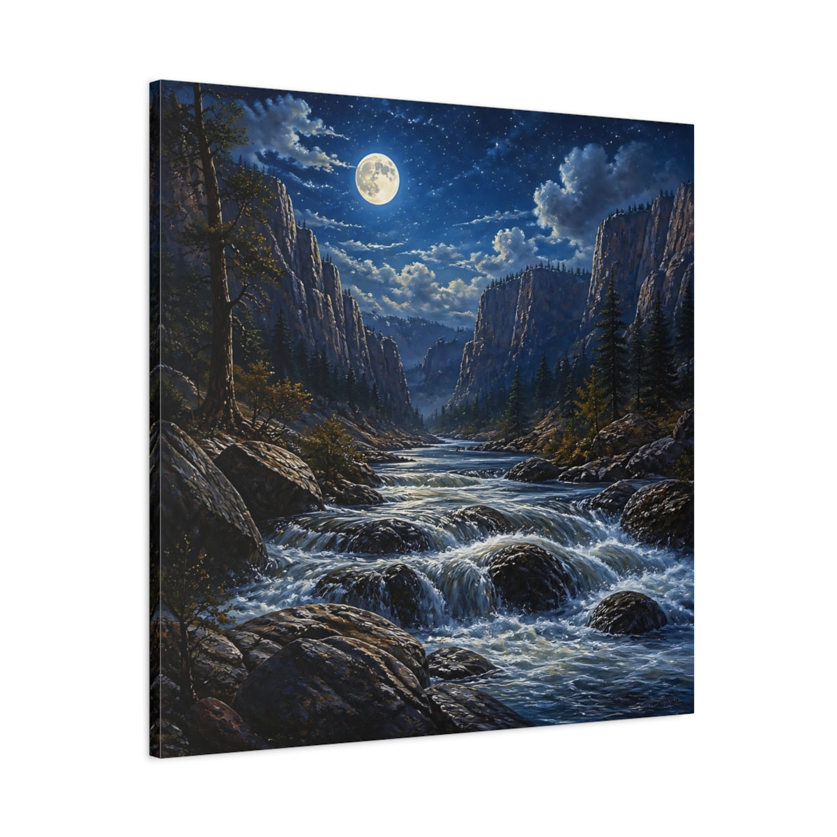 Main Mockup. Moonlit River Landscape shown as canvas print
