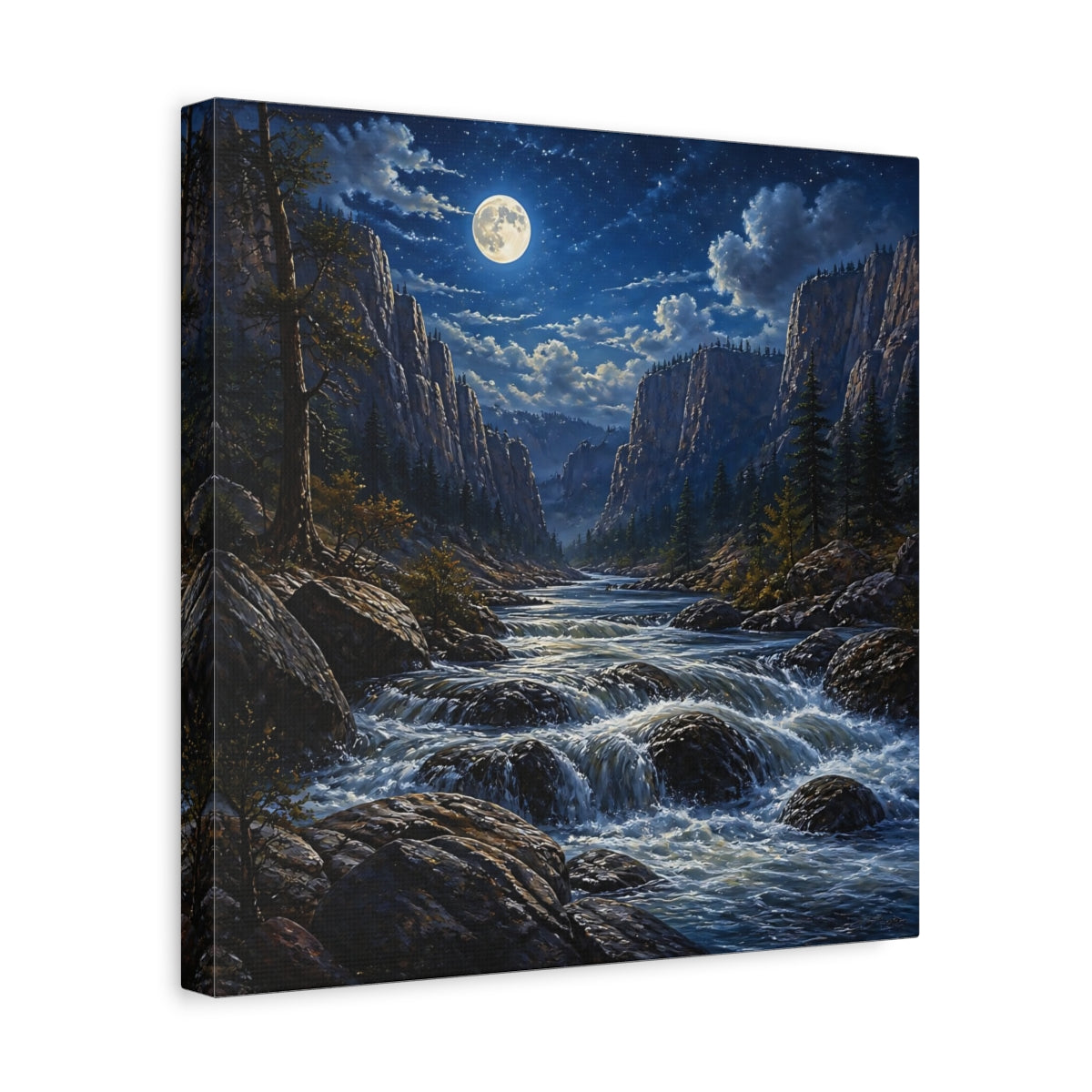 Side Mockup 7. Moonlit River Landscape shown as canvas print